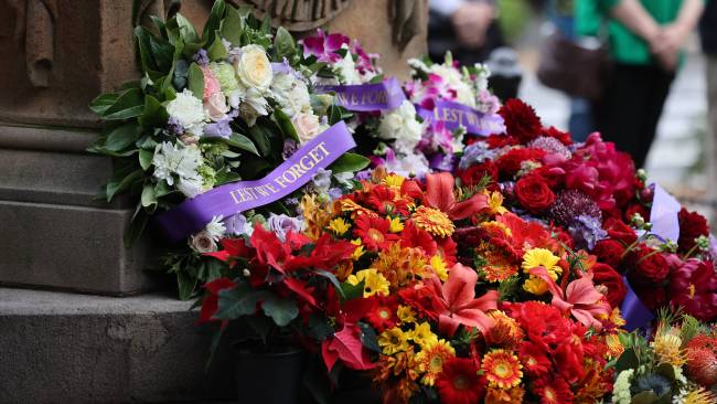 Floral wreaths are seen on Remembrance Day. Picture: NCA NewsWire / David Swift