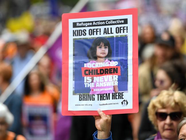 Crowds supporting refugees have rallied in the Sydney and Melbourne CBDs to pressure federal politicians to bring refugees from Nauru and PNG to Australia. Picture: AAP