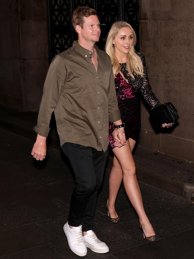 Teammate Steve Smith and partner Dani Willis arrive at The Ivy. Picture: Damian Shaw