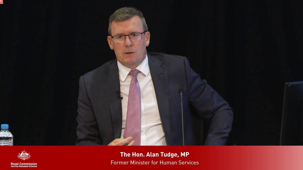 Former human services minister Alan Tudge speaking during the Robodebt royal commission.