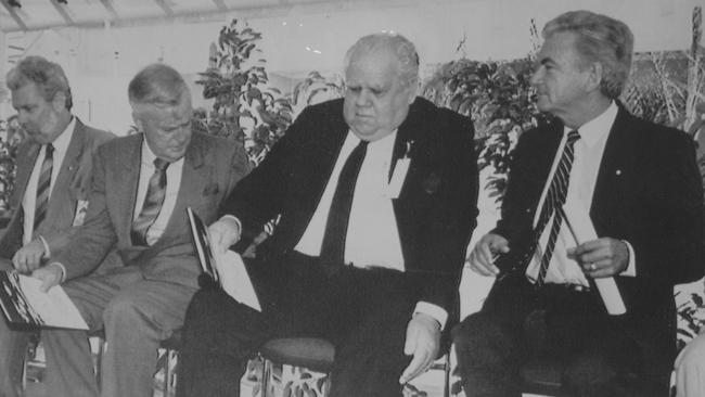 Sir Joh Bjelke-Petersen, Russ Hinze and Prime Minister Bob Hawke.