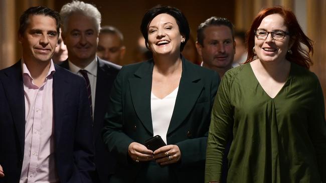 Leadership contender Jodi McKay and supporters arriving at Caucus today. Picture: AAP