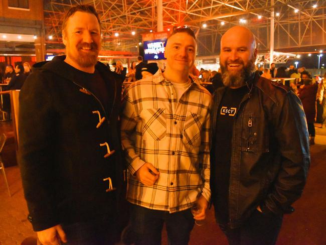 Jeremy, Trent and Scott at the Whisky, Wine and Fire Festival 2024 at the Caulfield Racecourse. Picture: Jack Colantuono