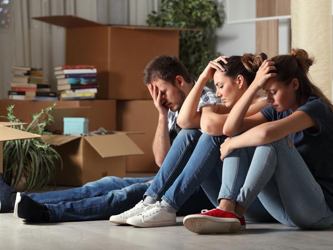 Sad evicted roommates moving home complaining. Eviction. Tenant. Renter. Renting. Evicted. Source: iStock - for Herald Sun realestate