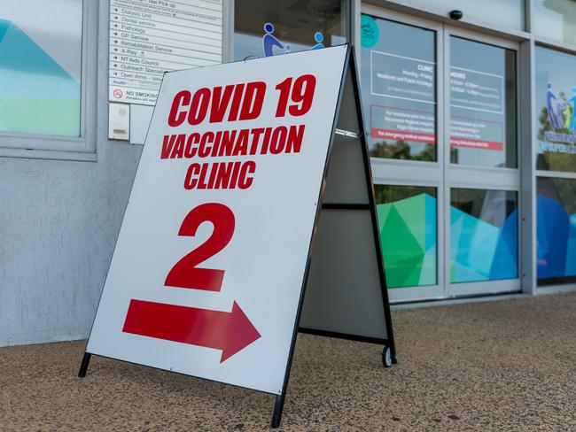 Opposition Leader Mrs Lia Finocchiaro has received the first dose of her coronavirus vaccine at the Palmerston Superclinic.  Picture: Che Chorley