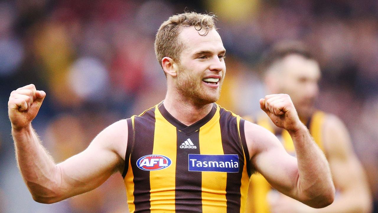 Tom Mitchell celebrates a goal this season.