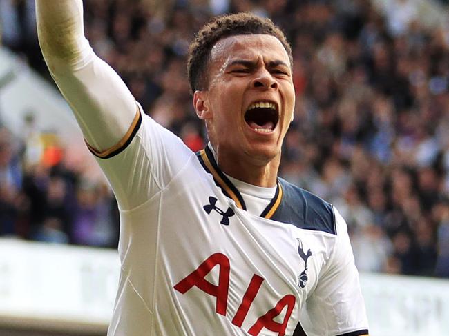 Tottenham Hotspur's Dele Alli celebrates scoring during the Premier League match between Tottenham Hotspur and Manchester City at White Hart Lane, London, Sunday, Oct. 2, 2016. (John Walton/PA via AP)