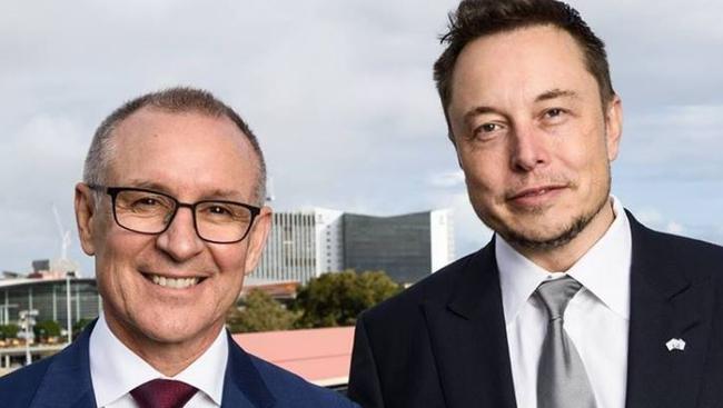 South Australian premier Jay Weatherill with Tesla's Elon Musk, who plans to build the world’s biggest battery system. Picture: Facebook