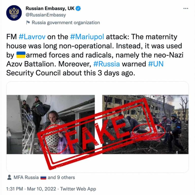 Twitter removed this tweet from the Russian embassy in London saying it ‘violated the Twitter rules’. Picture: @RussianEmbassy/Twitter