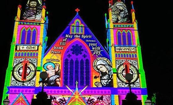 Hundreds of people turned out to marvel at the first screening of the Lights of Christmas at Rockhampton's St Jospeh's Cathedral. Picture: Matthew Standing