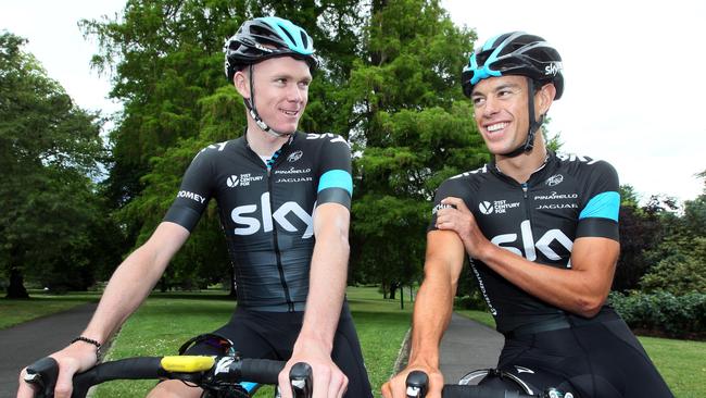 2013 Tour de France champion Chris Froome & Tasmanian Richie Porte ride through Launceston's City Park.