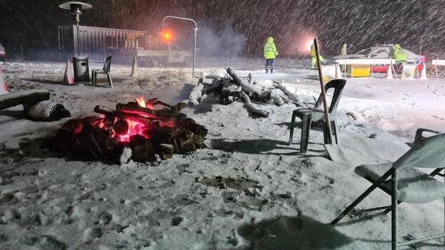 Lake Illawarra Police officers work a night shift at the Barry Way border crossing checkpoint.