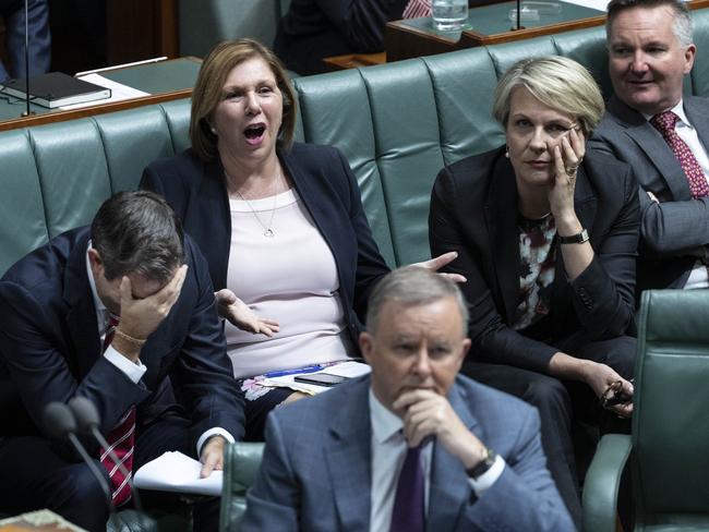 Leader of the Opposition Anthony Albanese with Jim Chalmers Catherine King and Tanya Plibersek in parliament house. Picture: Gary Ramage.
