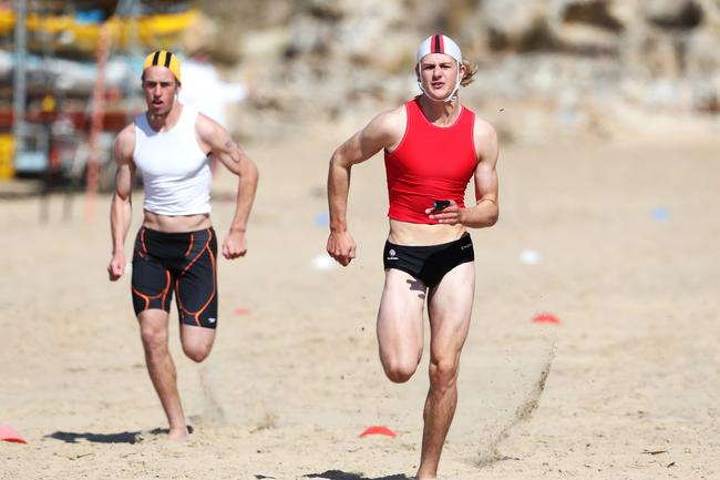 Tasmanian Surf Lifesaving Championships at Clifton Beach. Kane Symons of Carlton Park Surf Life Saving Club in the open mens beach sprint. Picture: NIKKI DAVIS-JONES