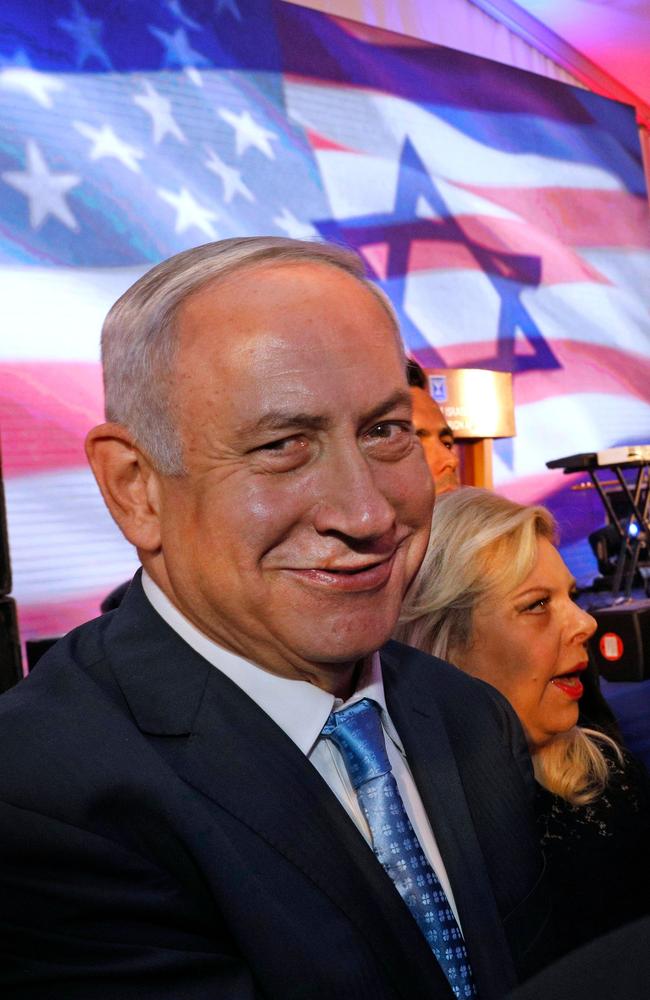 Israeli Prime Minister Benjamin Netanyahu and his wife Sarah attend an official reception for Ivanka Trump and her husband Jared Kushner. Picture: AFP