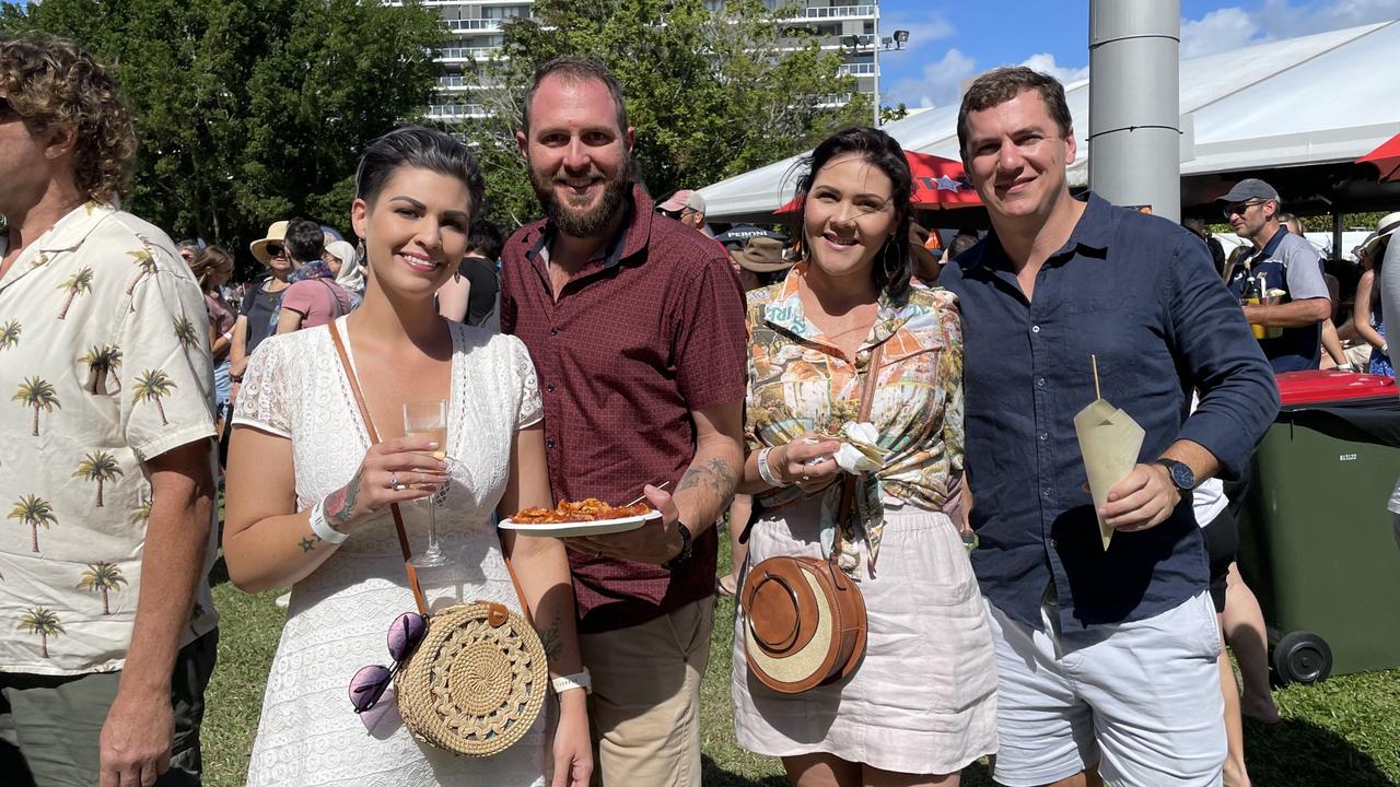 Anna Moriconi, Alex Moriconi, Angela Moriconi and Tom Wardrop from the Tablelands at the La Festa - Food and Wine day as part of Cairns Italian Festival at Fogarty Park. Picture: Andreas Nicola