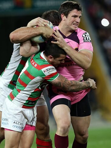 <p>NRL Rd 16 Brisbane Broncos v South Sydney Rabbitohs:  Matt Gillett makes a break. Pics Adam Head Picture: Adam Head</p>