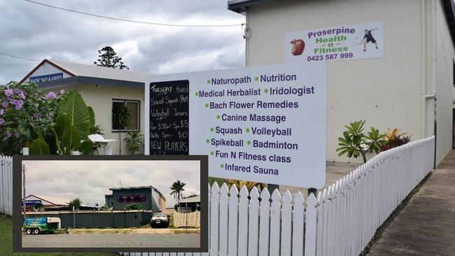 BEFORE AND AFTER: Proserpine Health N Fitness has been painted a bright white and has a flourishing garden. Photo: Elyse Wurm. INSET: The same Chapman St building before Stephen Miller and June Gobbos Miller transformed it. Photo: Contributed