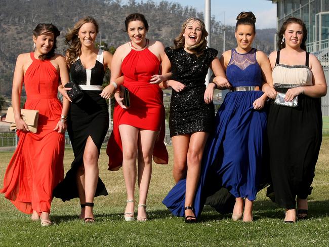 L to R: Hannah Klug, Annie Blackwell, Maddi Townsend, Marnie-Rose Kerruish, Laura Knowles and Ebony Blackwell at the St Mary's School formal at Tattersalls Park on Friday 28 November 2014