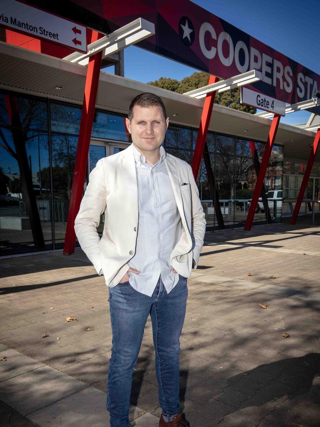 Referee and CEO of Heart Support Australia, Dr Christian Verdicchio, outside Coopers Stadium in Adelaide. Picture: Emma Brasier