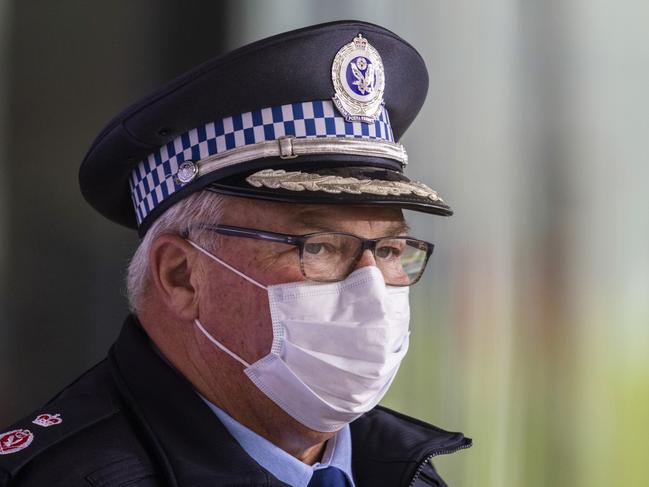 SYDNEY, AUSTRALIA - JULY 01: NSW Police Deputy Commissioner Gary Worboys looks on during a COVID-19 update press conference July 01, 2021 in Sydney, Australia. Lockdown restrictions continue across Great Sydney, the Blue Mountains, the Central Coast and Wollongong as NSW health authorities work to contain a growing COVID-19 cluster. From 6pm on Saturday 26 June, all residents in areas subject to stay-at-home orders are only permitted to leave their homes for essential reasons, including purchasing essential goods, accessing or providing care/healthcare, work, education and exercise. The restrictions will remain in place until midnight on Friday 9 July. (Photo by Jenny Evans/Getty Images)