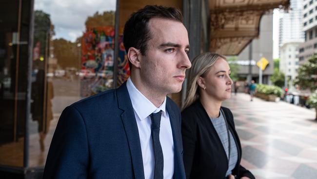 Blake Sparshott leaves Downing Centre Courts with a legal representative. Picture: NCA NewsWire / Flavio Brancaleone