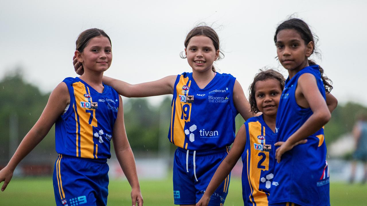 Under-10s compete in the first Darwin Buffaloes NTFL home game against Wanderers at Woodroffe Oval. Picture: Pema Tamang Pakhrin