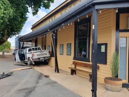 The ute careened into the hotel after a collision with a hatchback. Picture: Supplied.