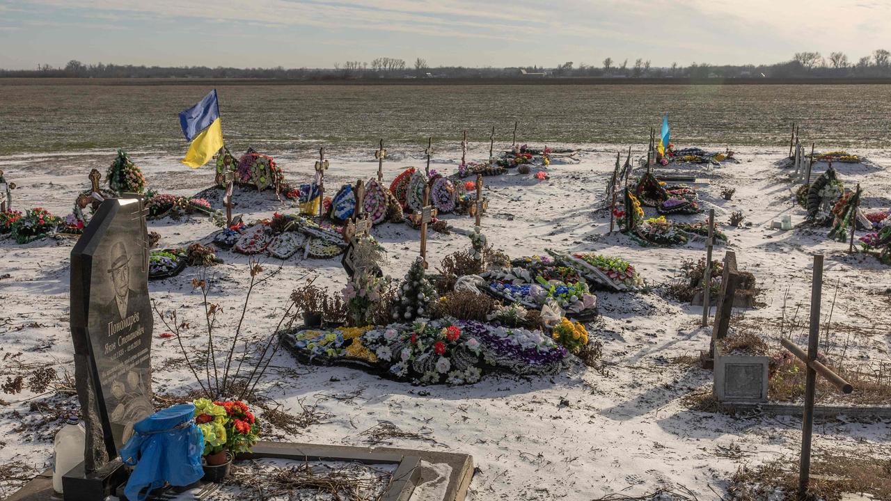 Graves most of which are of the victims killed during Russian strikes in Groza, Kharkiv region, amid the Russian invasion of Ukraine. Picture: AFP