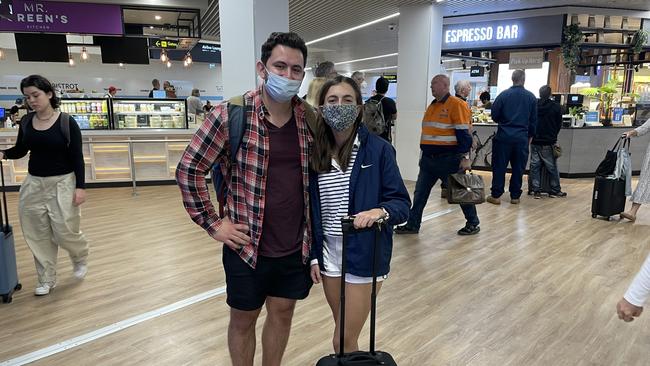 Nick Volis from Gold Coast and Christina Stephanos from Brisbane said the new plane was good but fixing Jetstar's flight cancellation was key to them improving service. Picture: Andreas Nicola