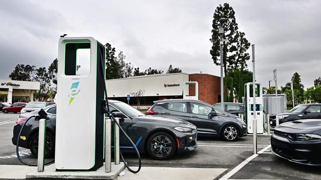 Electric vehicles at a charging station in Monterey Park, California. Picture: AFP,