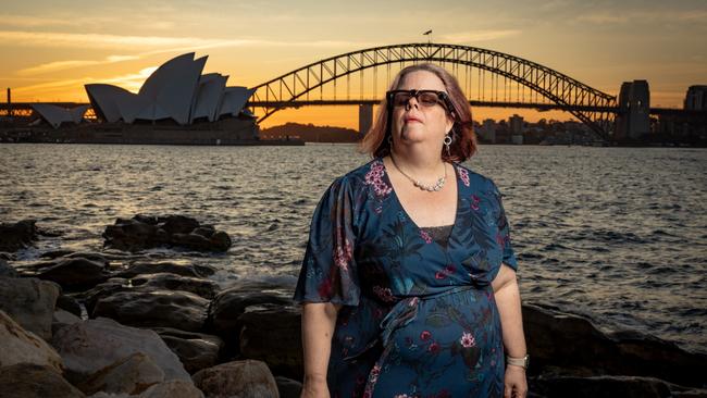Blind singer and advocate Julee-Ann Bell wears a prototype of ARIA Glasses which help her see through sound. Picture: Chris Pavlich
