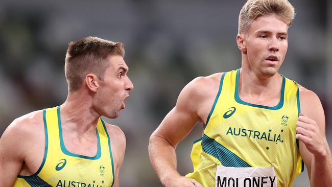 TOKYO, JAPAN - AUGUST 05:  Cedric Dubler and Ashley Moloney of Team Australia compete in the Men's Decathlon 1500m on day thirteen of the Tokyo 2020 Olympic Games at Olympic Stadium on August 05, 2021 in Tokyo, Japan. (Photo by Patrick Smith/Getty Images)