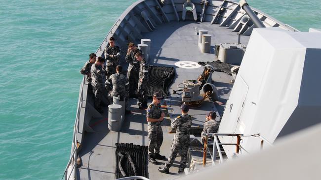 The crew of the HMAS Warramunga during exercises off the coast of Darwin for Exercise Kakadu 2024. Picture: Jason Walls