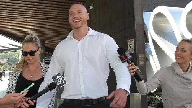 Adam White outside Brisbane Magistrates Court. Picture: AAP