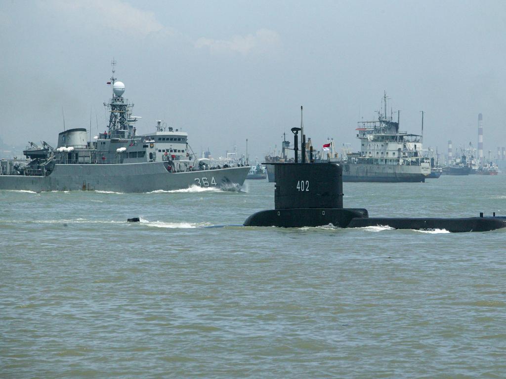 The German-made submarine had been conducting a torpedo drill in deep waters off the northern coast of Bali. Picture: Indonesia Military / AFP