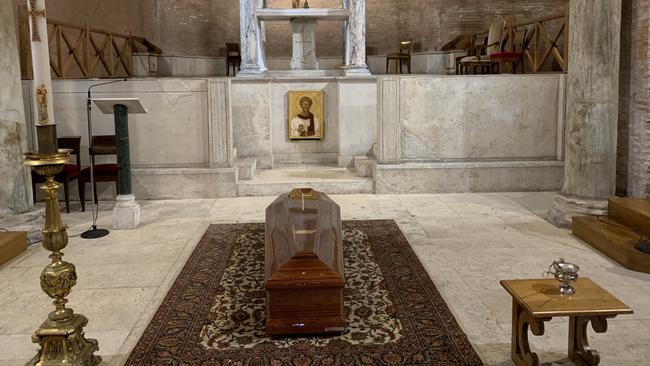 Cardinal George Pell lying in state in the church of St Stephen of the Abyssinians in the Vatican, 13 January 2023. Picture: Twitter/@tdwilliamsrome