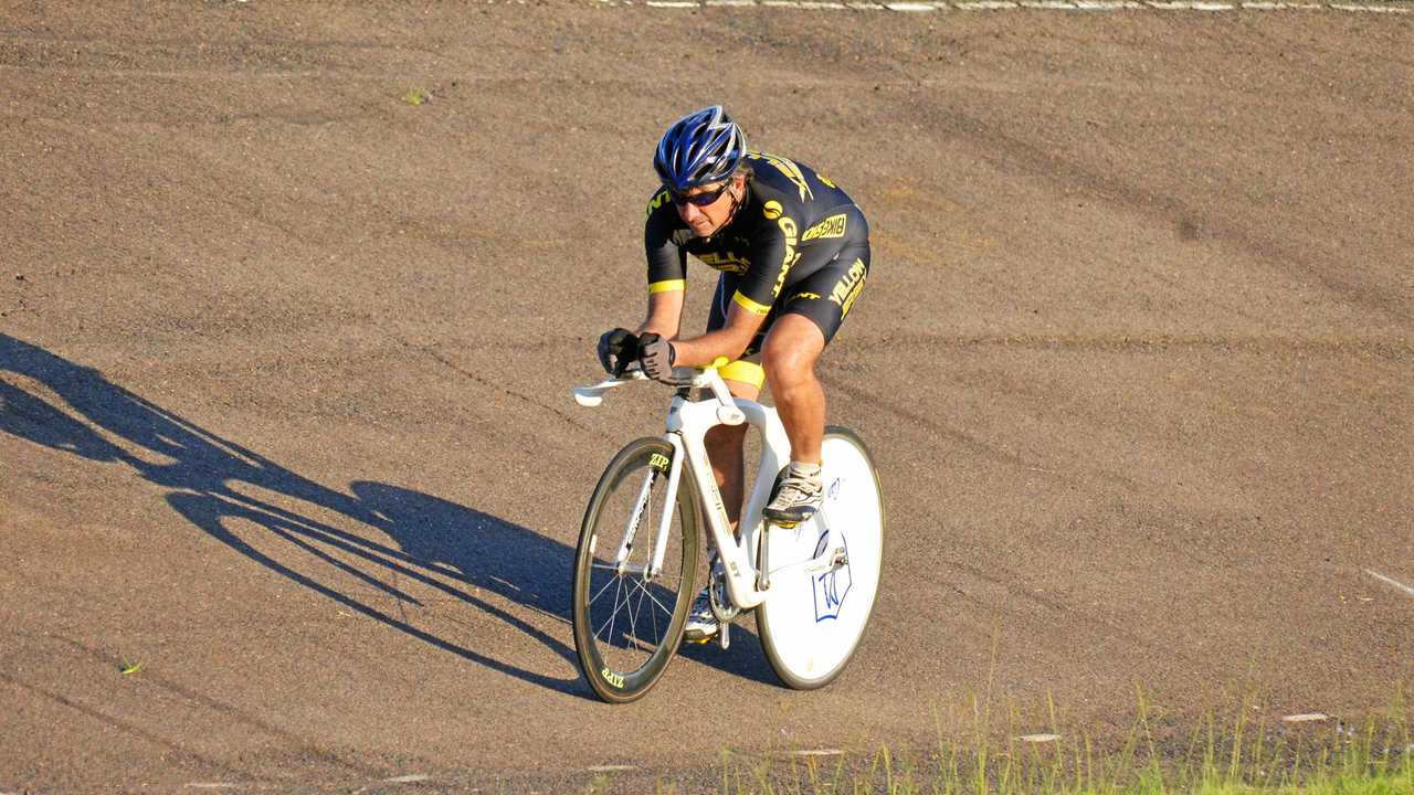 Tony Simonelli, pictured riding at the Warwick Velodrome, will be one of the Warwick riders in the nationals starting Sunday in Brisbane. Picture: Gerard Walsh