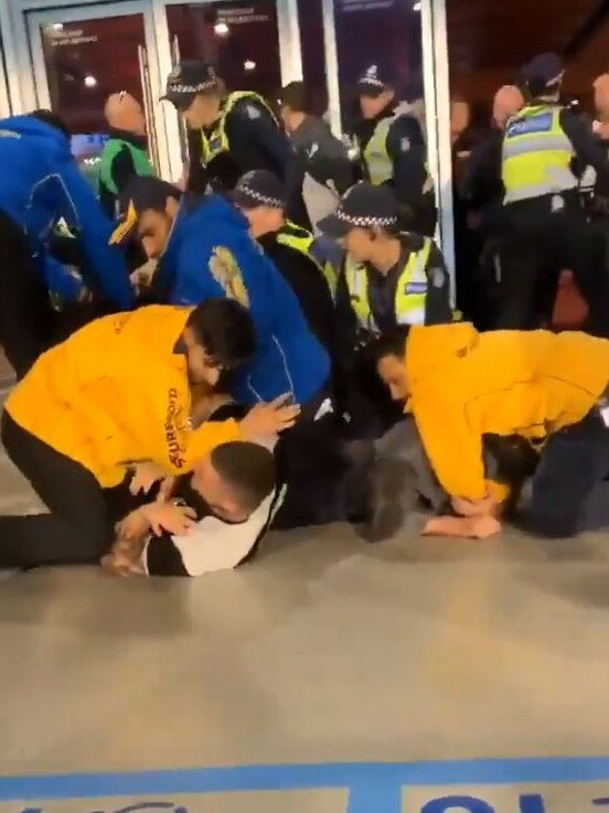 The brawl was allegedly sparked by a man throwing a drink at security. Picture: Twitter, @brushbrook.