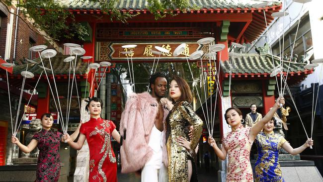 Simon Abbe and Sophie Koh with performers from Shanghai MiMi. Picture: John Appleyard