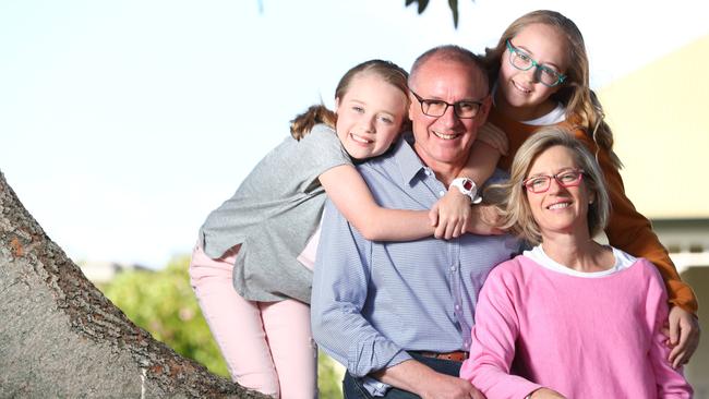 Jay Weatherill with his wife Mel and children Alice, 1, and Lucinda, 13. Picture: Tait Schmaal