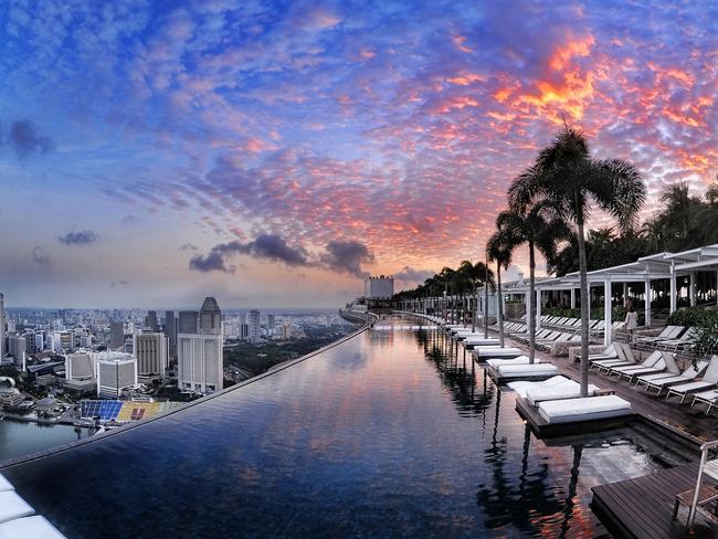 A luxury stay at the Marina Bay Sands hotel includes access to the SkyPark infinity pool. Picture: Andrew Tan