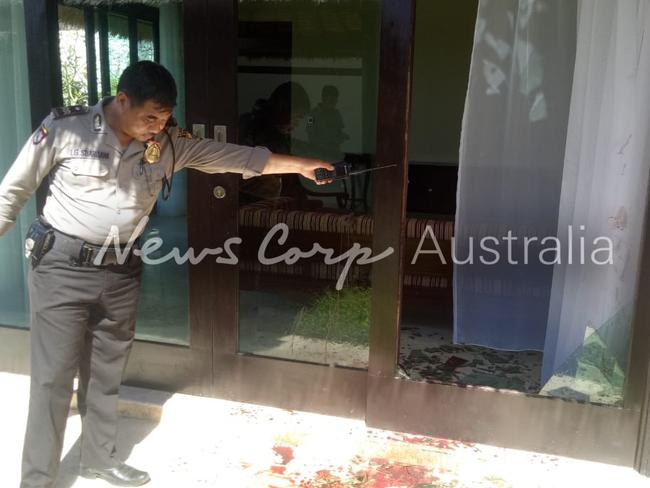 Police at the scene at the Hillstone Villas Resort in Ungasan, Bali, where Australian DJ Adam Gary Neat, known professionally as Adam Sky, crashed through a glass door, severing an artery. Picture: Supplied