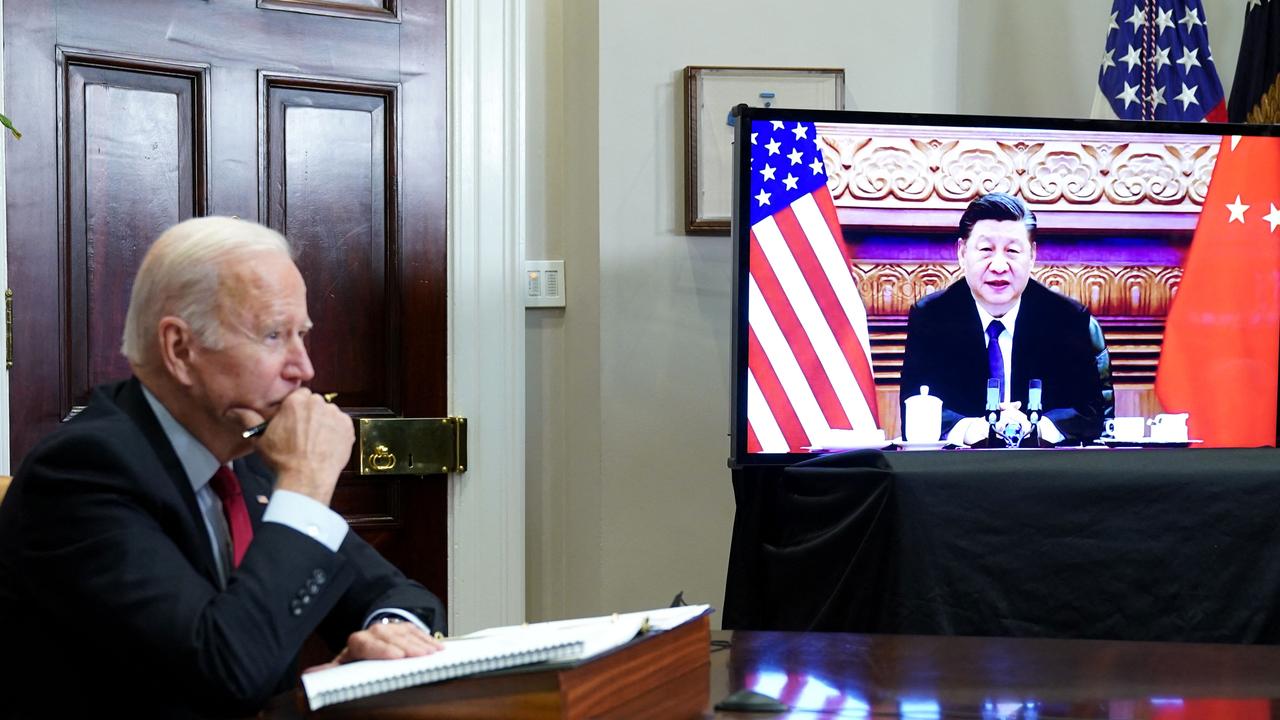 US President Joe Biden meets with China’s President Xi Jinping during a virtual summit in November. Picture: Mandel Ngan/AFP