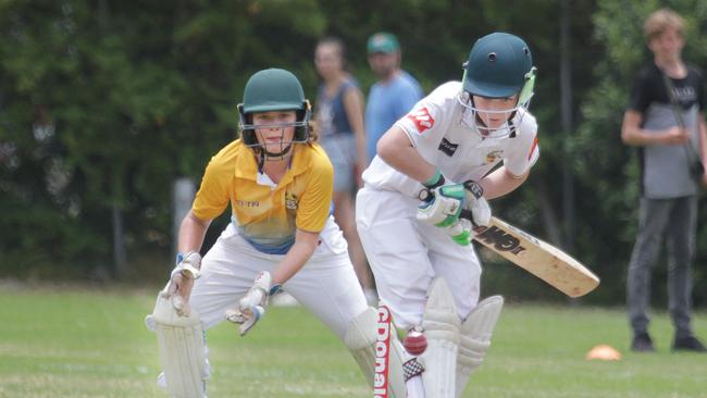 Central Coast batsman Charlie McKee in action in the junior rep under-12 cricket final against Hunter Valley at Adcock Park. Picture: Mark Scott