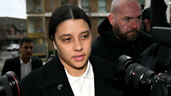 TOPSHOT - Chelsea's Australian striker Sam Kerr arrives at Kingston Crown Court in south London on February 11, 2025. Prosecutors in the trial of Kerr, who called a police officer "stupid and white", have asked the jury if perceptions would be different had she said "stupid and black". The Australia captain is on trial charged with causing racially aggravated harassment, which she denies, to police constable Stephen Lovell during an incident in southwest London in the early hours of January 30, 2023. (Photo by JUSTIN TALLIS / AFP)