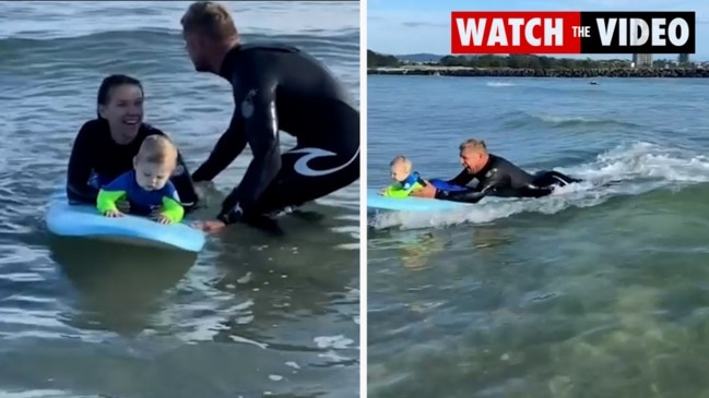 Fanning takes son on first ever surf in memory of 'Chumpy'