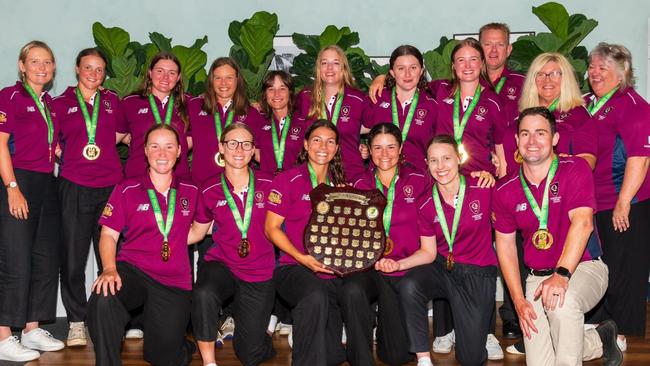 The women's Queensland Country cricket team celebrates winning the 2024 Australian Country Cricket Championships.