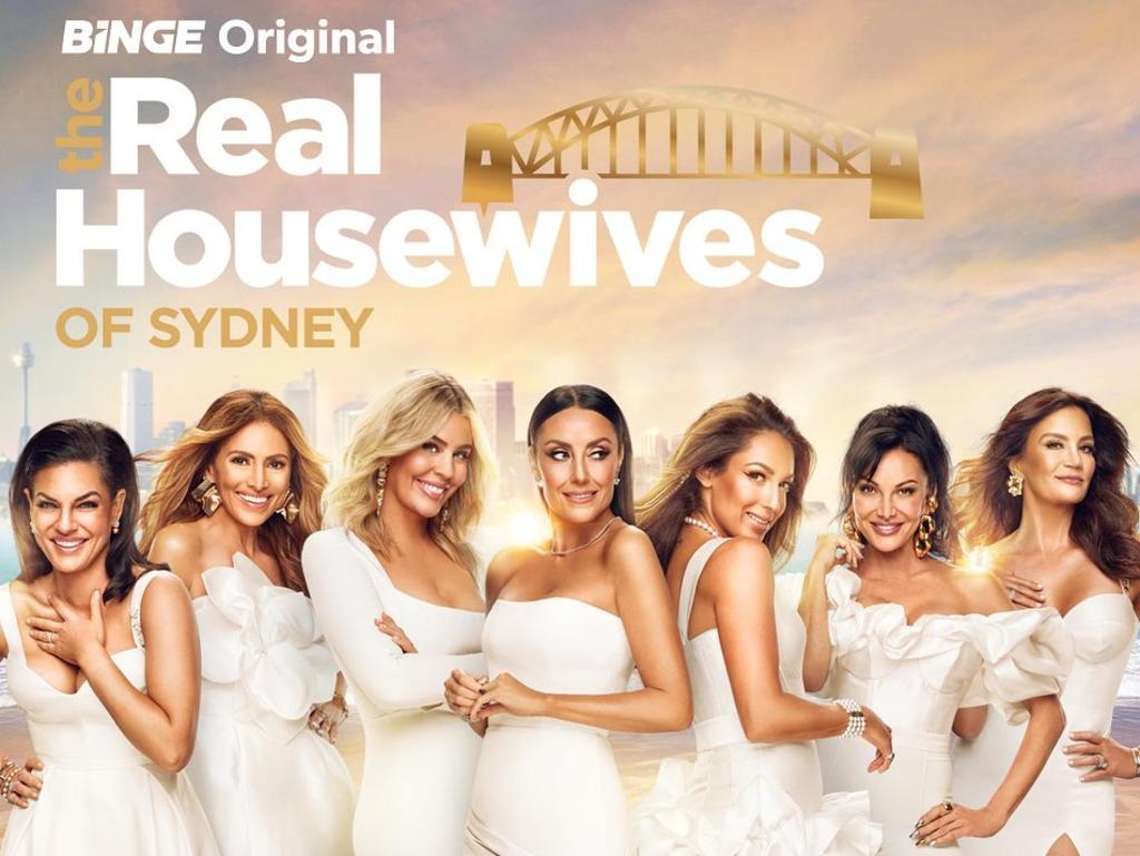 The Real Housewives stars (from left to right) Nicole O’Neil, Sally Obermeder, Kate Adams, Terry Biviano, Victoria Montano, Caroline Gaultier and Krissy Marsh. Picture: Binge