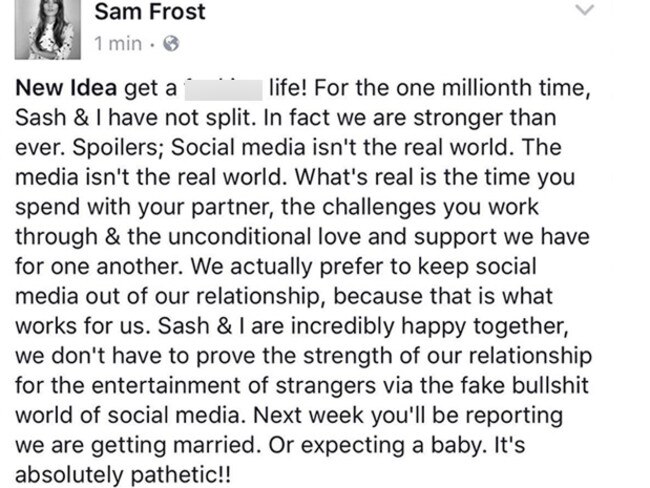 Sam Frost went on a lengthy rant before deleting her social media accounts.